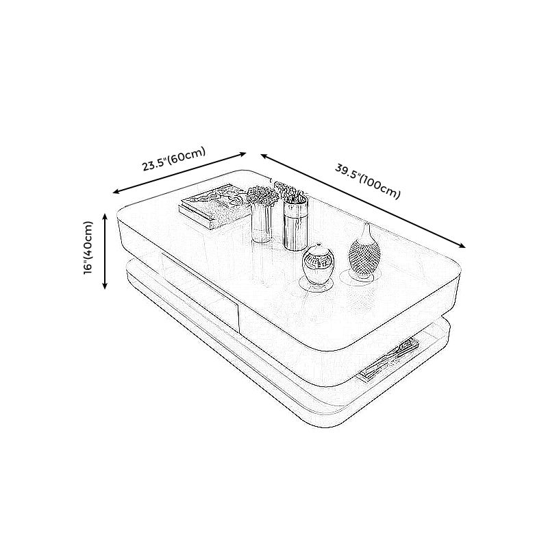 Rectangular White Glass/Wood Coffee Table Block 1 Single Cocktail Table with Drawer