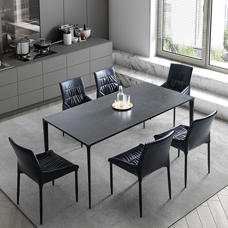 Grey Sintered Stone Top Dining Table Rectangle Table with Metal Base and 4 Legs