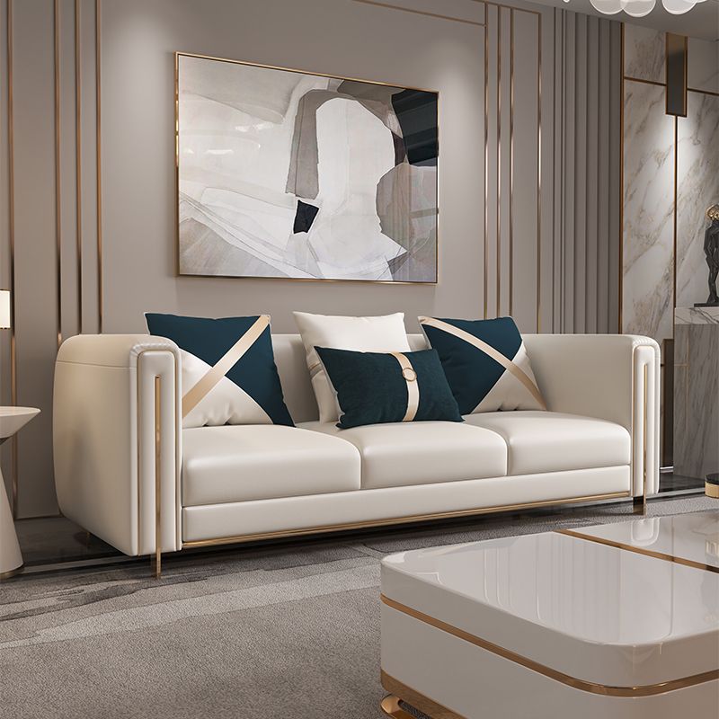 33.46" Wide Tuxedo Arm Sofa White Standard Sofa for Living Room