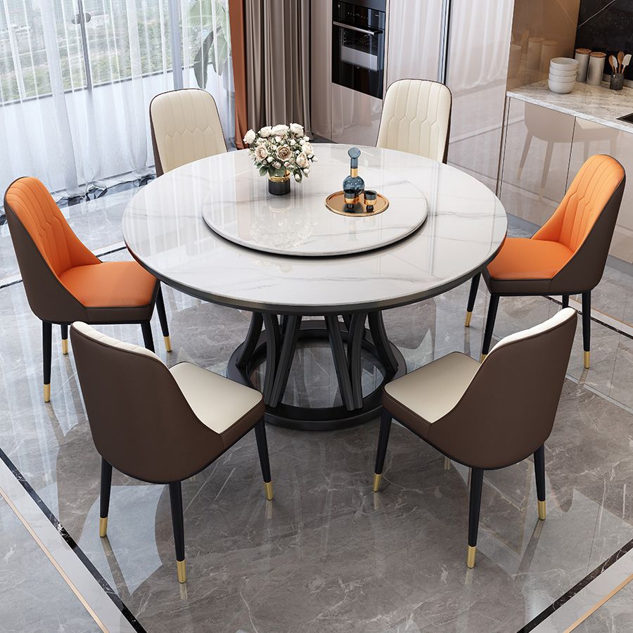 Minimalist Round Sintered Stone Table Kitchen Dining Table with Pedestal Base
