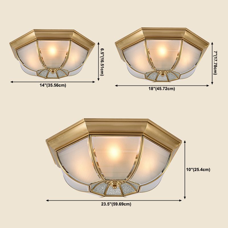 Vintage Shaded Ceiling Light Fixture Glass Ceiling Mount Chandelier in Brass