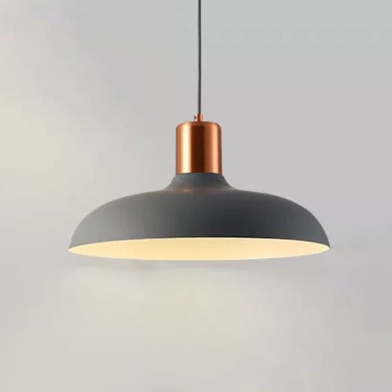 1 Bulb Restaurant Suspension Lamp Macaron Style Pendant Light Fixture with Bowl Metal Shade