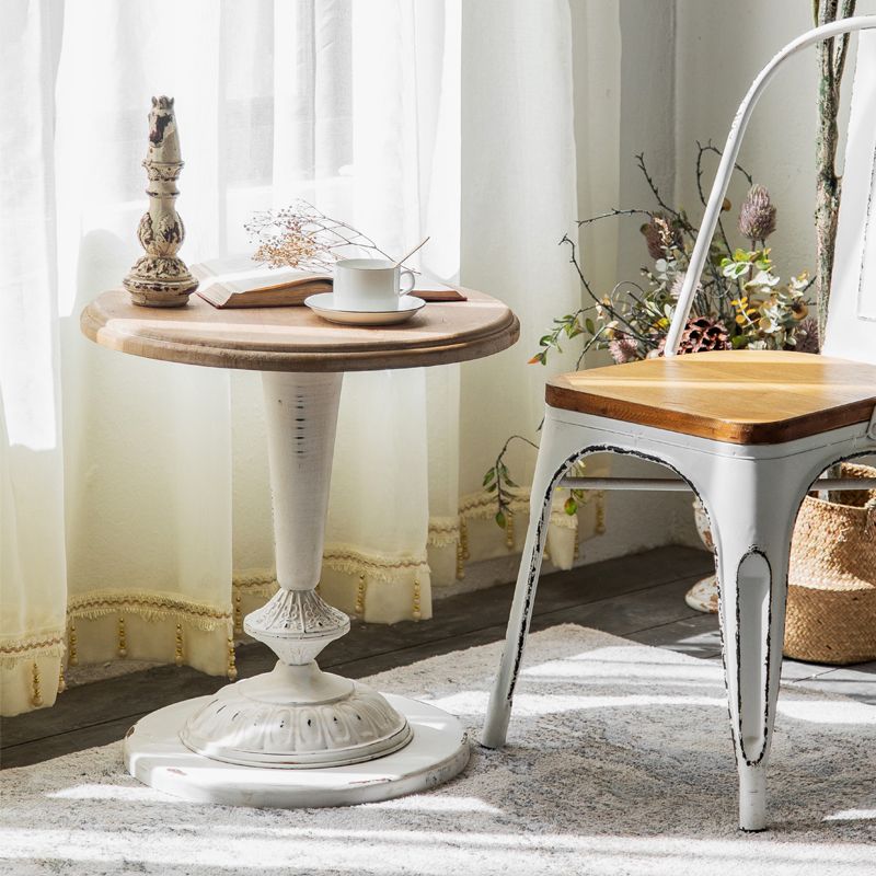 Pedestal Distressed End Table French Country Round Side End Table