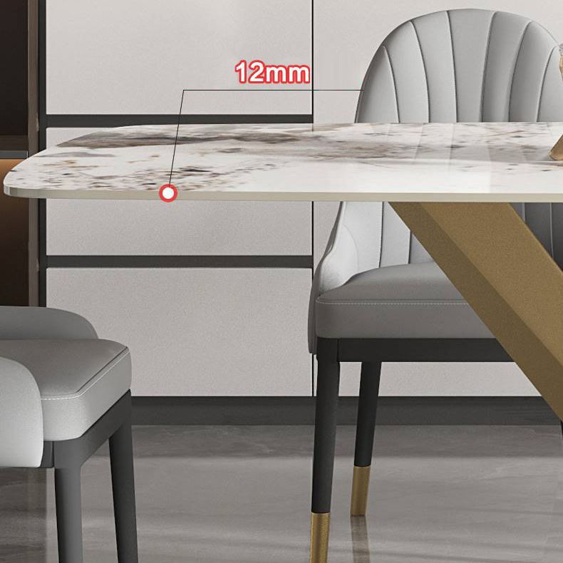 Glam Rectangle Dining Table Sintered Stone Table with Metal Leg for Home