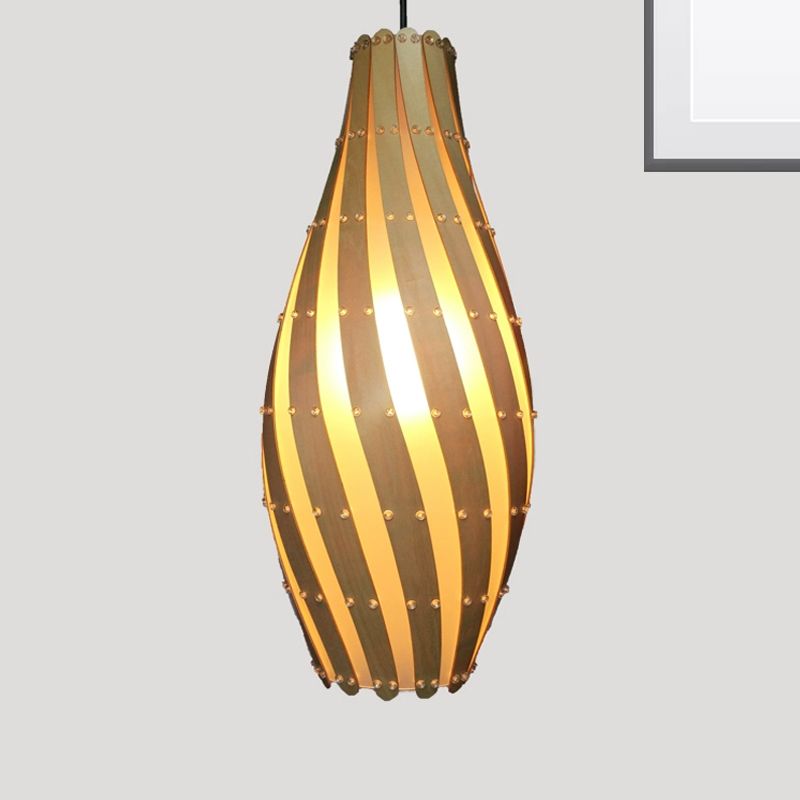 Jar Pendant Lamp Tradition Wood 1 Bulb 8"/12" Wide Beige Ceiling Hanging Light for Restaurant