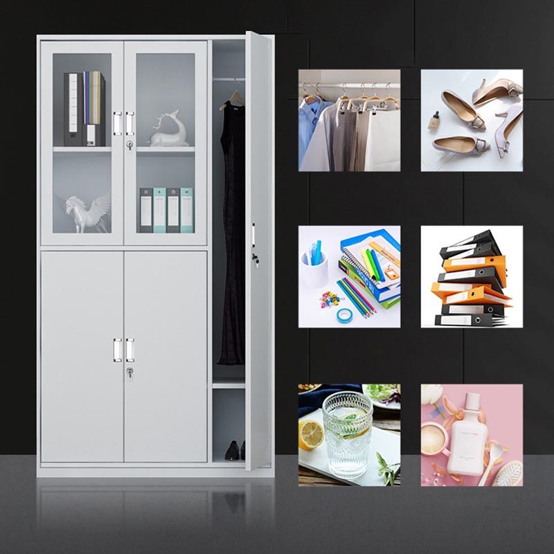 Modern White Storage Cabinet with Hinged Door Metal Cabinet for Bathroom