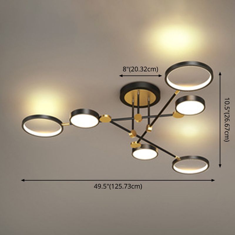 Candelabro de estilo metálico posmoderno, lámpara colgante Art Deco con anillo hueco de aluminio cepillado dorado para sala de estar