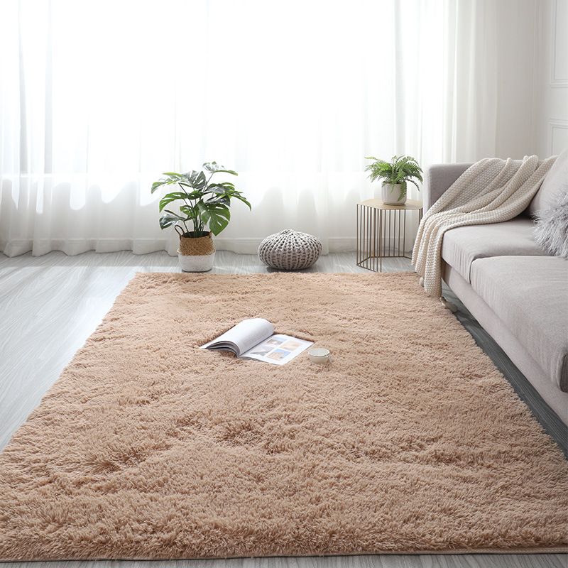 Modern Plain Carpet Living Room Rug Polyester Stain Resistant Shag Rug