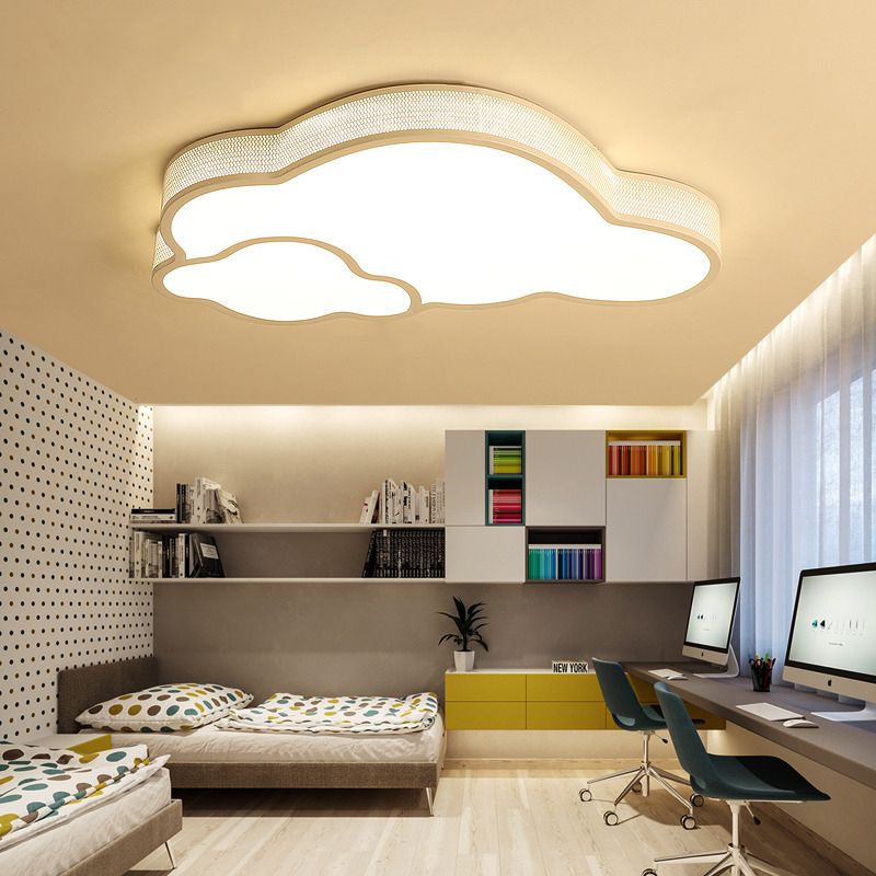 Macaron Flat Cloud Ceiling Mount Light Metal Acrylic LED Ceiling Lamp for Baby Girls Bedroom
