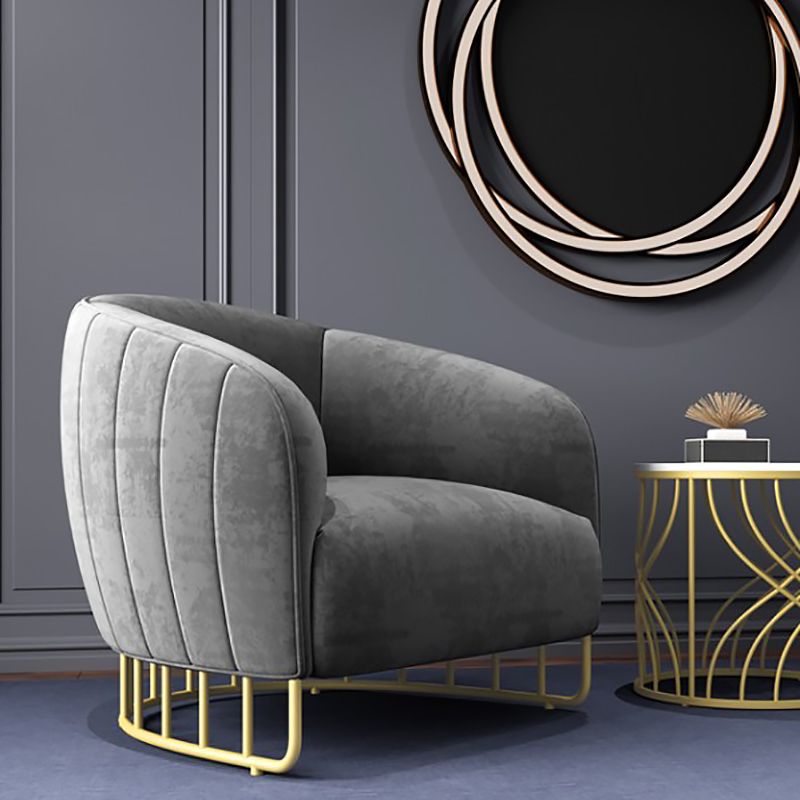 Velvet Barrel Accent Chair 29.52" Wide Arms Included Chair with Golden Iron Legs
