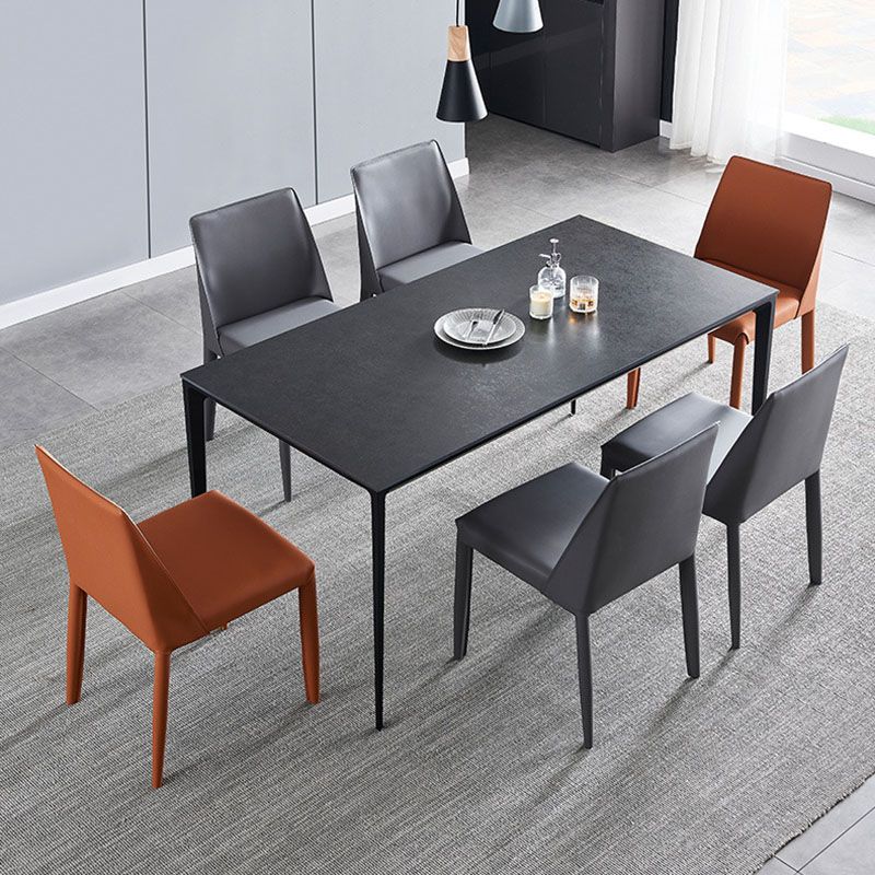 Modern Rectangle Dining Table Sintered Stone Top Table with 4 Black Metal Legs