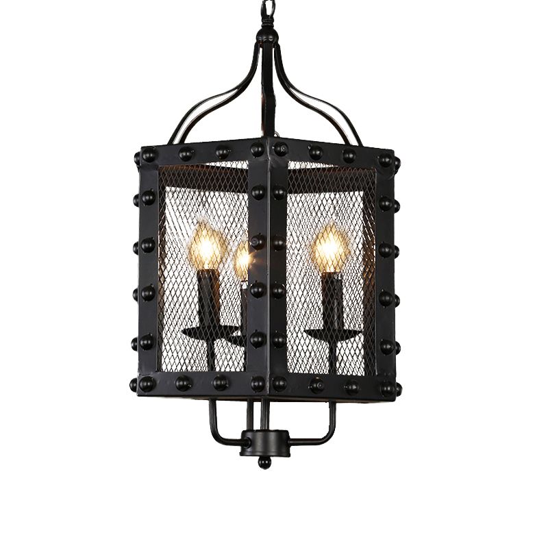 Lustre en métal éclairage rétro 3 lumières, émissaire de lampe pendentielle de restaurant en noir