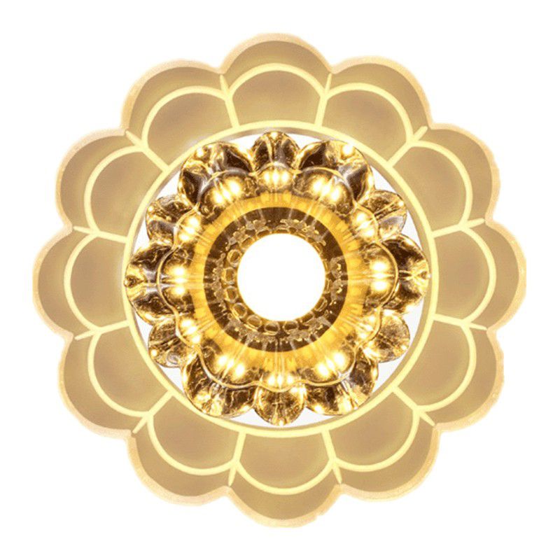Plafonnier LED en forme de fleur de style moderne, luminaire de plafond en cristal pour couloir, transparent