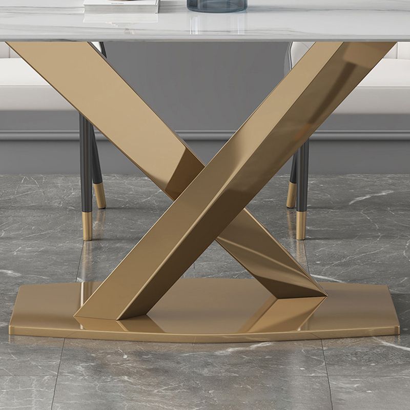 Modern Sintered Stone White Dining Set with Rectangle Table and Gold Legs Formal Dining Set