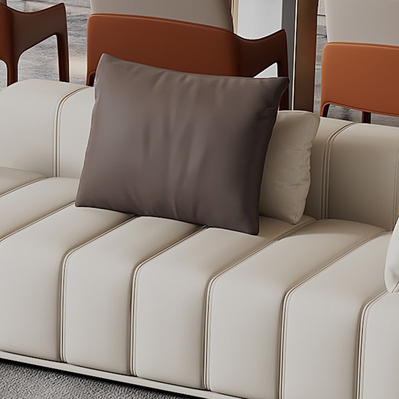 Genuine Leather Sofa with Pillows 24" H Square Arm Sofa in Beige and Brown