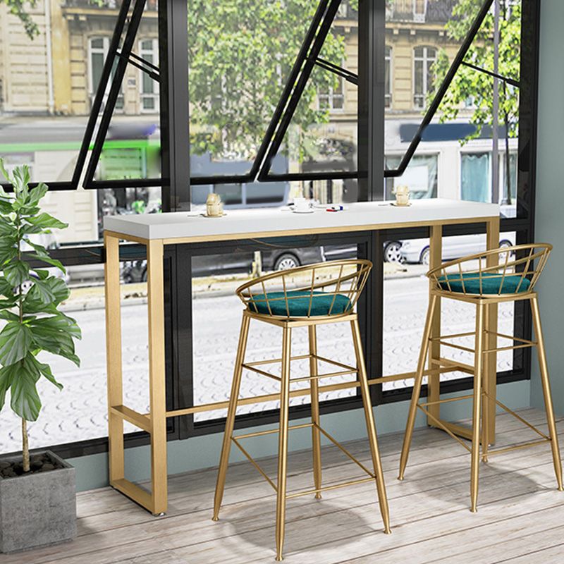 Glam Bar-height Table Solid Wood Top Pub Table with Gold Metal Base