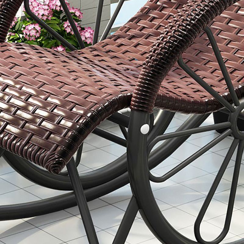 Contemporary Spindle Rattan Rocking Chair Metal Frame Wheel Handrail Design Rocker Chair
