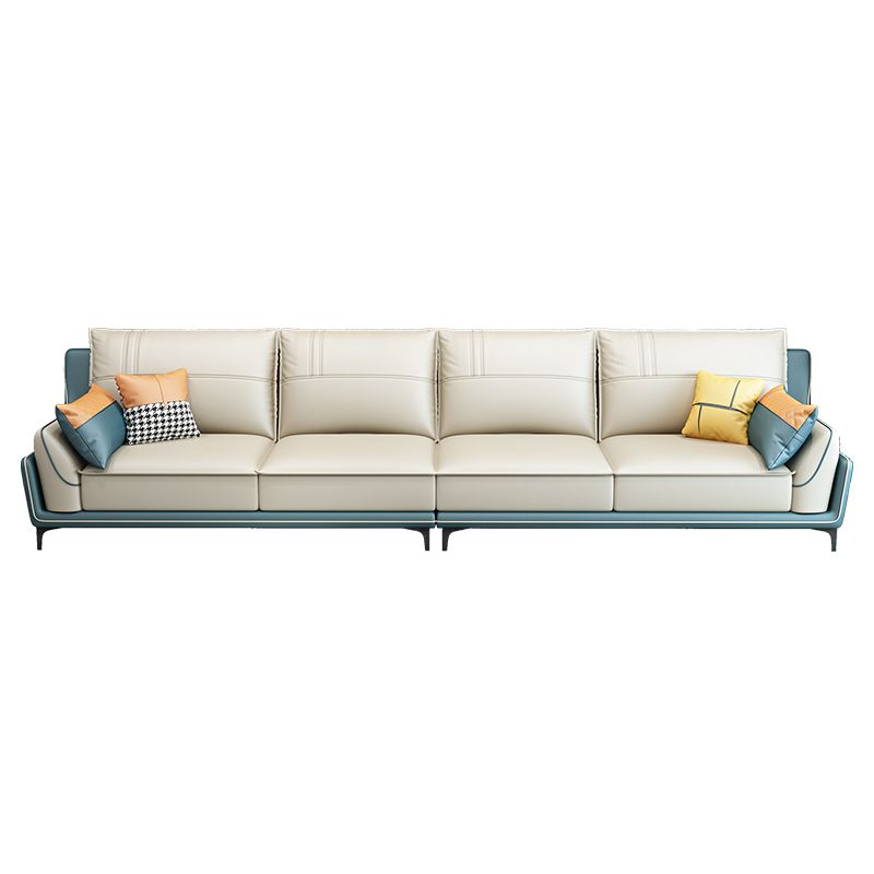Scandinavian Faux Leather Sectional in Beige 35.43" Tall Sectional