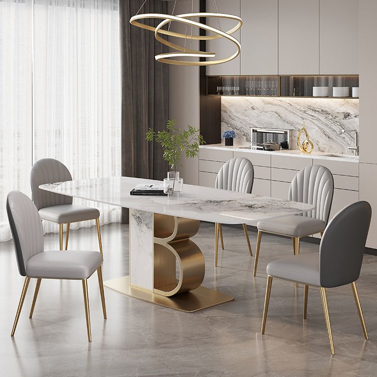 Minimalist Dining Set 1/4/5/6/7 Pcs Sintered Stone Dining Table with Upholstered Chairs