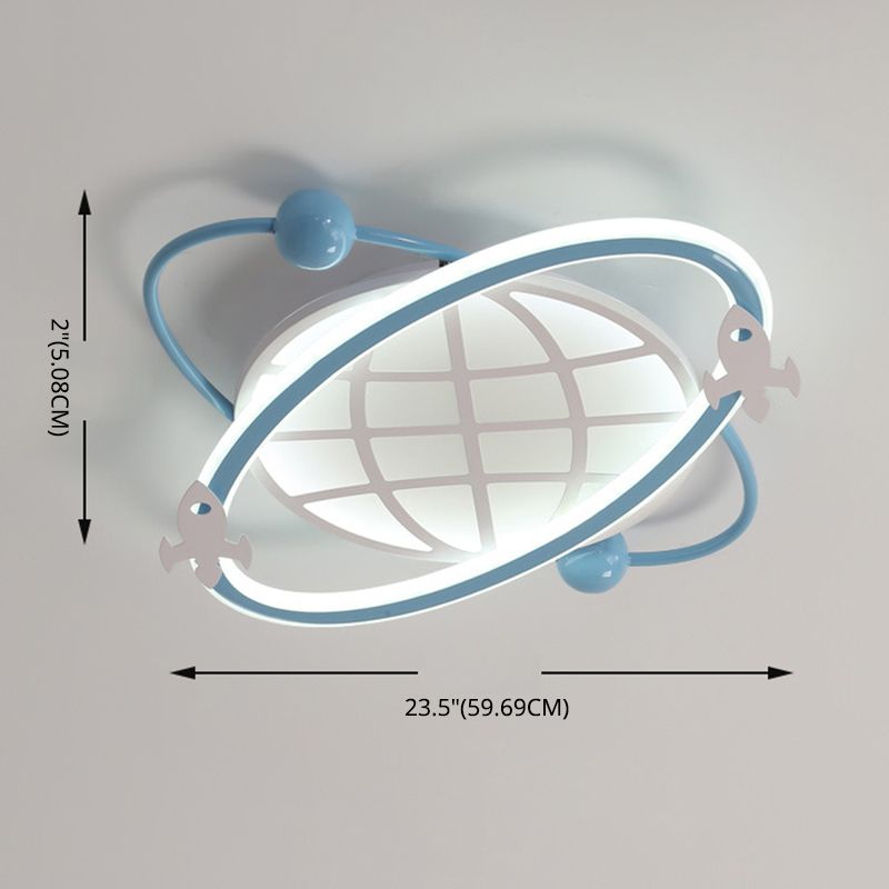 Childrens Orbit Flush Mount Ceiling Light Metal Bedroom LED Flush Light with Rocket Detail