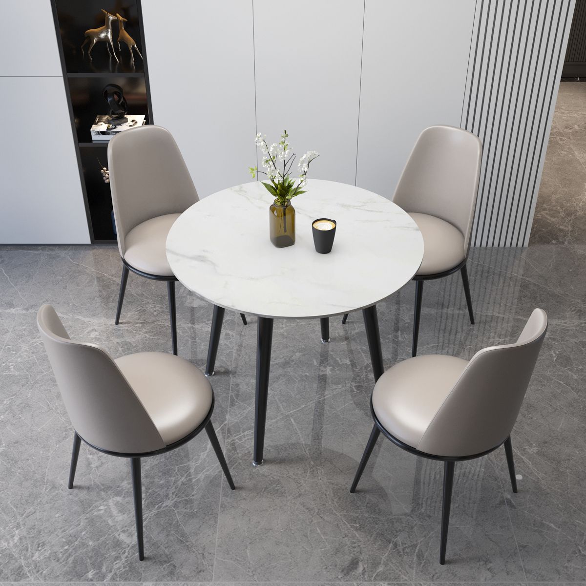 Metal and Stone Table Glam Style Minimalist Family Round Dining Table