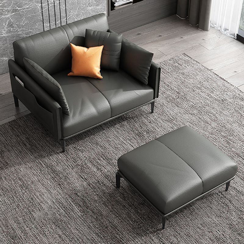Gray Leather Sofa with Four Legs Contemporary Living Room Seating