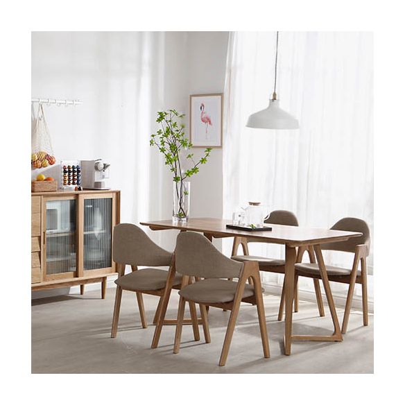 Modern Style Solid Wood Dining Set with Rectangle Shape Table and Double Pedestal Base