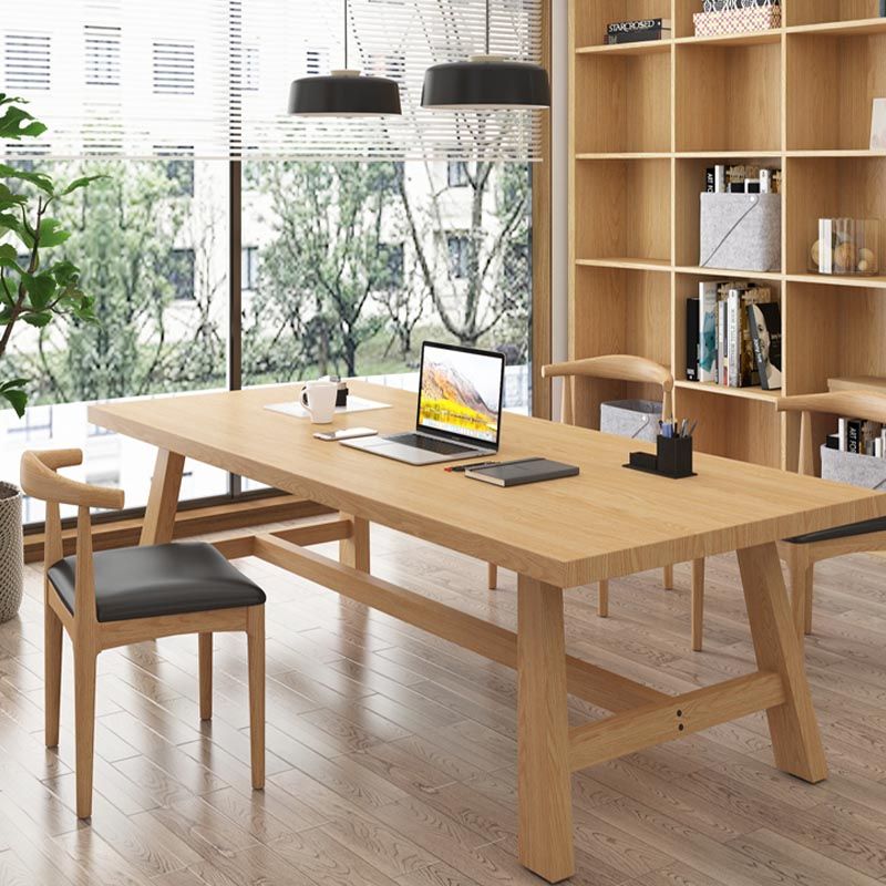Contemporary Natural Wood Table Pine Rectangle Dining Table with Trestle