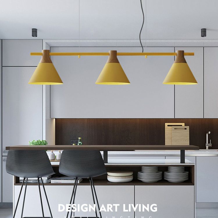 3 Lights Metal Island Pendant Lighting Nordic Style Cone Shade Island Lamps for Dining Table