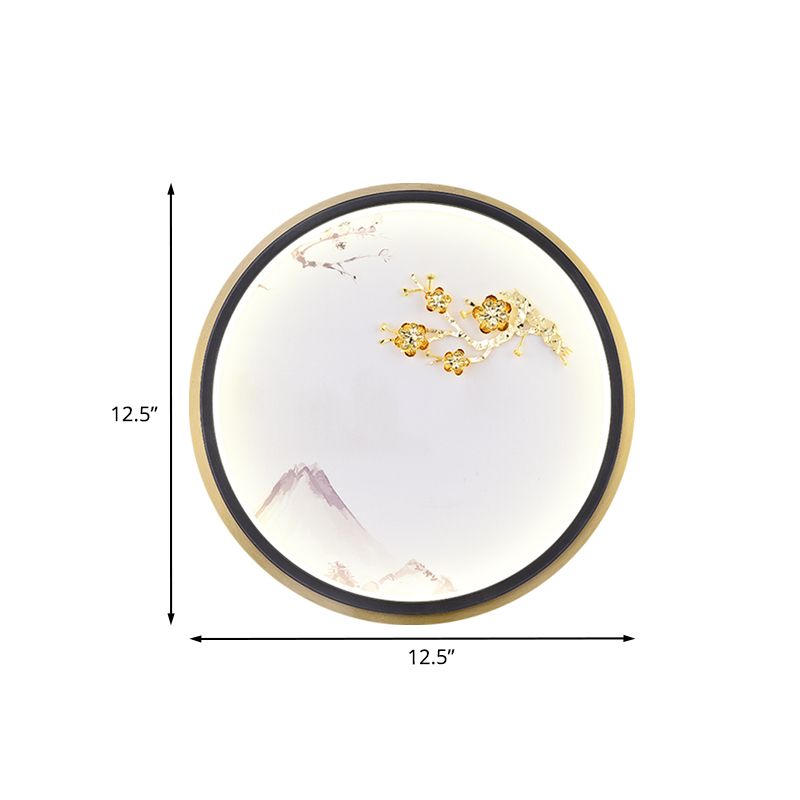 Éclair mural de fleur de prune arrondi métallique lampe murale à LED orientale en or pour le couloir