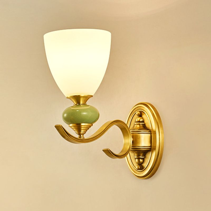 Luz de montaje de pared cónica vintage 1/2 lámpara de pared de vidrio ópalo de 1/2 cabeza en oro para sala de estar