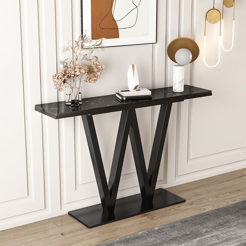 Contemporary Iron Console Sofa Table Rectangle Marble Console Accent Table for Hall