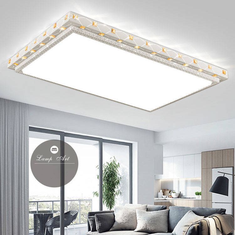 Geometric Shaped Living Room Ceiling Lamp Acrylic Modern LED Flush Light with Crystal Decoration