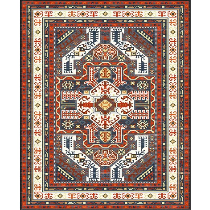 Tribal Southwestern Rug in Red and Grey Geometric Pattern Rug Polyester Anti-Slip Carpet for Home Decoration