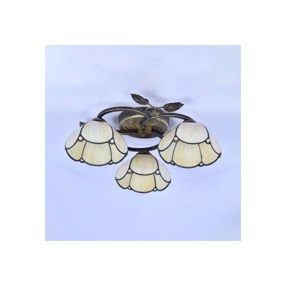 Geometric Ceiling Light Fixture with Pattern Tiffany Stained Glass 3 Lights Flushmount Ceiling Light in Bronze
