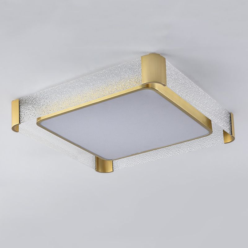 Geometry Shape Ceiling Lamp Modern Copper Flush Mount with Glass Lampshade for Bedroom