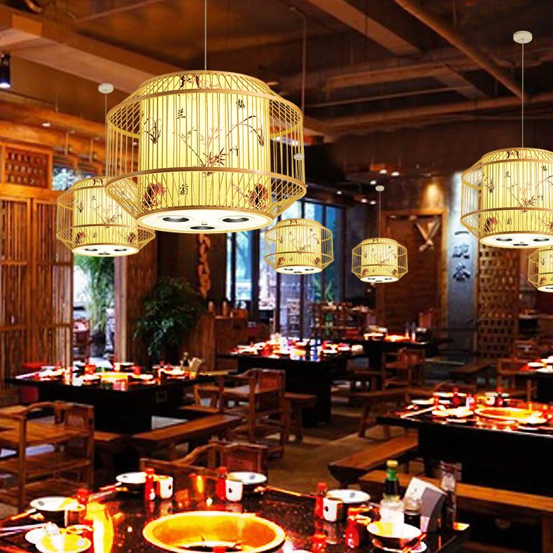 1-Light Bamboo Suspension Pendant Light Chinese Down Mini Pendant for Dining Room