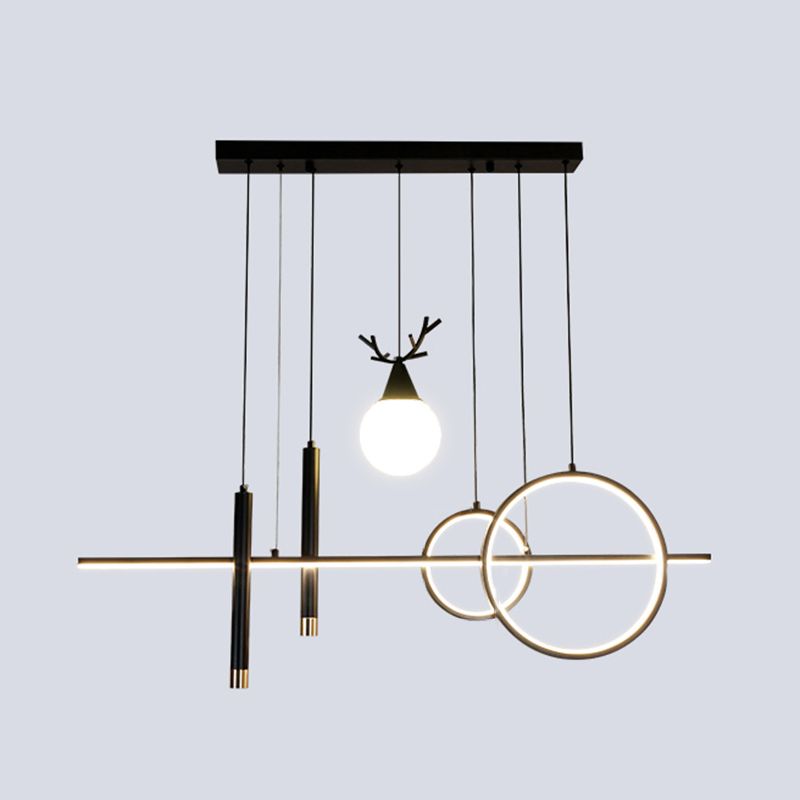 Black Geometric Island Lighting Simple Style Metal LED Pendant Light for Dining Room