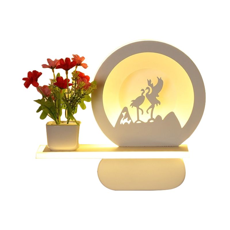 Study Room Big O Wall Lamp with Shelf Acrylic Romantic White Finish Sconce Light