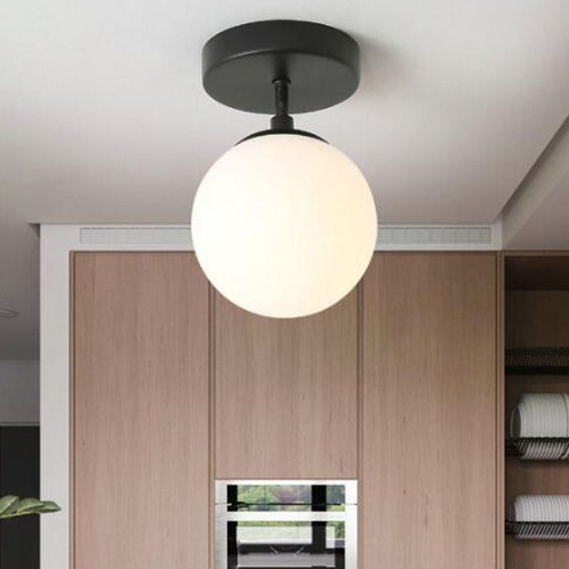 Lustre semi-affleurant sphérique contemporain, luminaire de plafond en verre dépoli à 1 lumière pour couloir