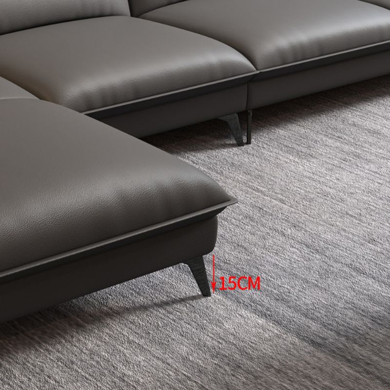 Glam Stationary Living Room Flared Arm Cushions Faux Leather Sofa Chaise