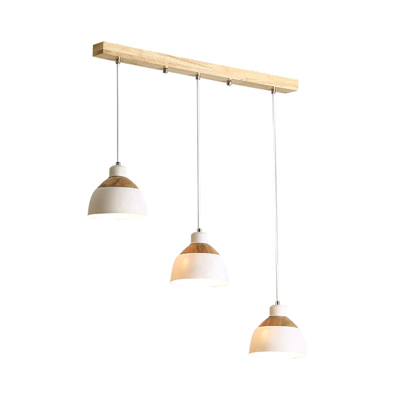 Bowled Spleißen Multi-Pendant Nordic Eisen 3 Köpfe Weiß und Holzsuspension Licht über den Tisch