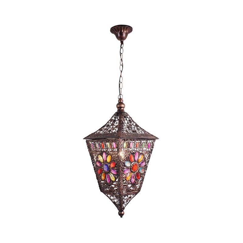 Rust Lantern Hanging Lamp Kit Traditional Metal 1 Head Restaurant Suspension Lighting