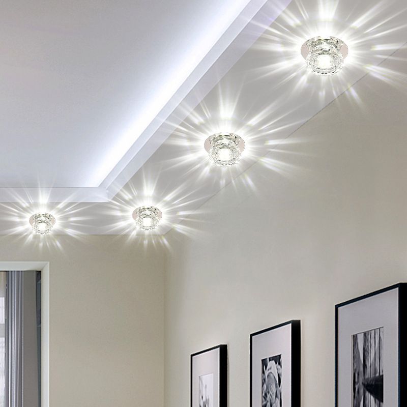 Mini plafonnier en cristal Downlight simplicité en acier inoxydable LED encastré éclairage