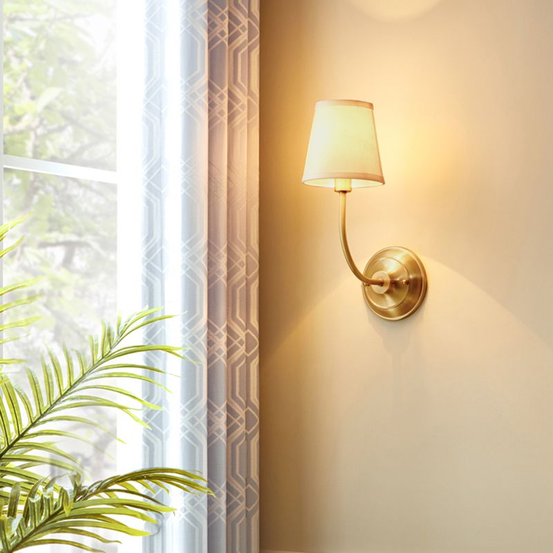 Conic Wall Lamp Fixture Simplicity Fabric 1-Light Foyer Wall Lighting Ideas in Gold