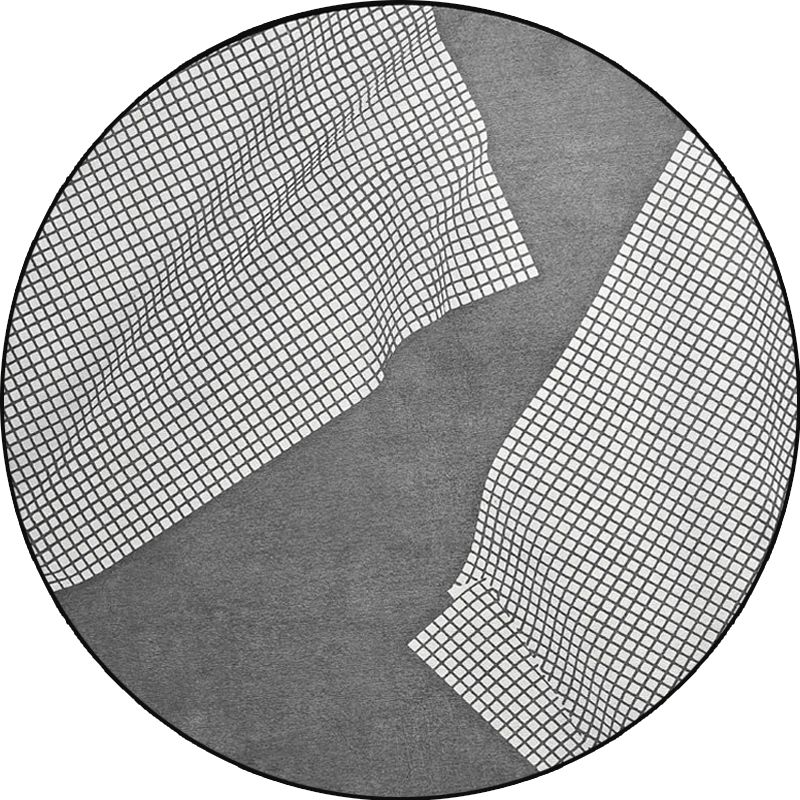 Simplicity Checked Pattern Rug Grey Polyester Rug Non-Slip Pet Friendly Washable Are Rug for Living Room