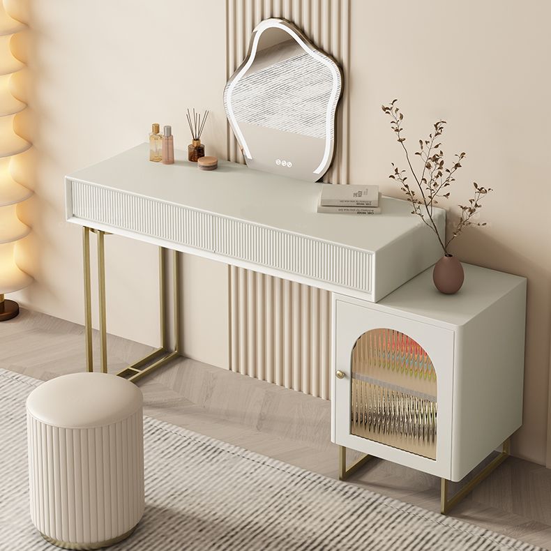 Contemporary Beige Solid Wood Makeup Vanity Desk with Metal Base