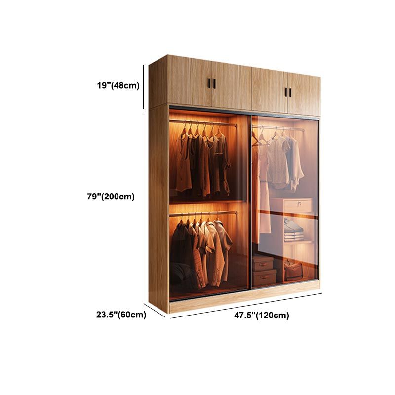 Brown Contemporary Wardrobe Cabinet Engineered Wood and Glass Wardrobe Closet