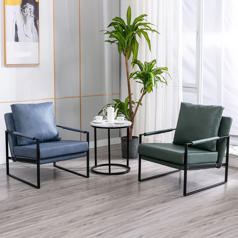 Industrial Metal Armchair Leather Upholstered Accent Armchair
