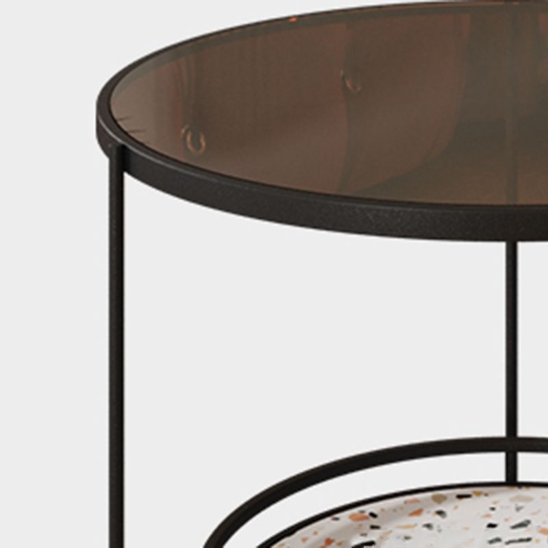 Round Minimalist Coffee Table Glass Top Steel Coffee Table for Living Room